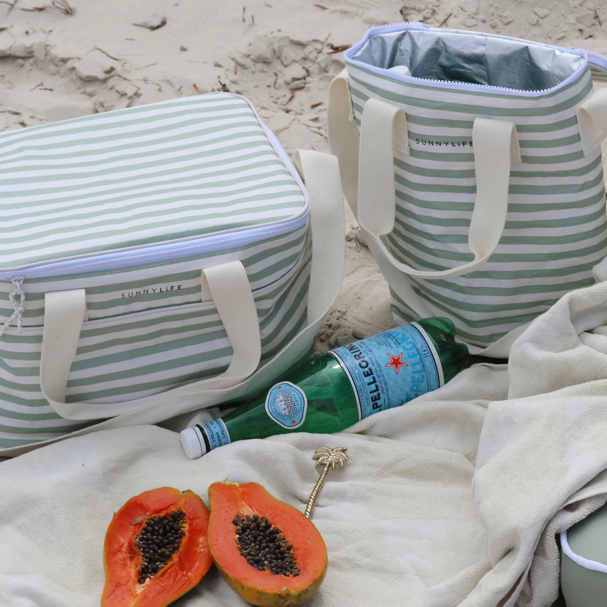 Sunny Life Light Cooler Bag in Sea Sage Stripe